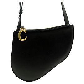 NOVA BOLSA DE MÃO CHRISTIAN DIOR SADDLE TRIO EM COURO PRETO BOLSA DE MÃO PRETA NOVA Preto