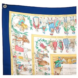Hermès-NEW HERMES SCARF CURRENT CIVILIAN COSTUMES PERRIERE CARRE 90 SILK SCARF-Blue