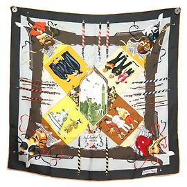 Hermès NOVO LENÇO HERMES CARNAVAL DE VENEZA CARRE 90 LENÇO DE SEDA BROCHADA Branco