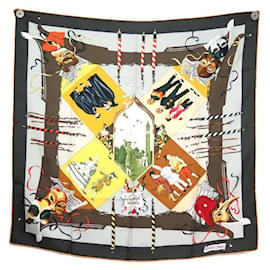 Hermès-NEW HERMES CARNIVAL OF VENICE CARRE SCARF 90 SCARF BROOCHED SILK-White