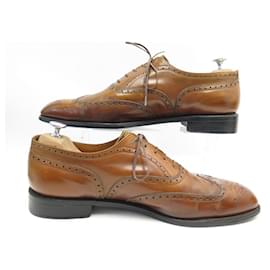 JM Weston-JM WESTON ORANGE SHOES IN LEATHER WITH FLORAL TOE 12C 45.5 LOAFERS SHOES-Brown
