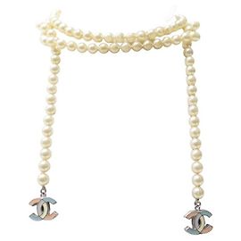 CHANEL COLAR CINTO PÉROLAS LOGO CC CREAM 138 CINTO DE COLAR DE COLAR CM Cru