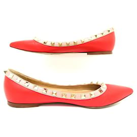 Valentino-CHAUSSURES VALENTINO BALLERINES ROCKSTUD 37.5 IT 38.5 FR CUIR ROUGE SHOES-Rouge
