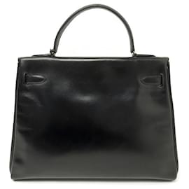 Hermès-VINTAGE HERMES KELLY HANDBAG 32 Back in Black Box Leather 1959 HAND BAG-Black