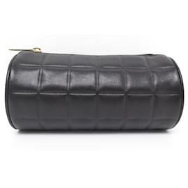 Chanel-NEW CHANEL POUCH IN BLACK QUILTED LEATHER LOGO CC CHOCOLATE BAR LEATHER ROUND-Black