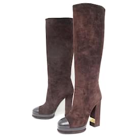 Chanel-CHANEL G SHOES29248 Heeled boots 37 BROWN SUEDE SUEDE BOOTS-Brown