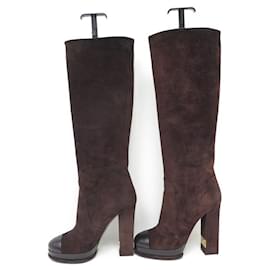 Chanel-CHANEL G SHOES29248 Heeled boots 37 BROWN SUEDE SUEDE BOOTS-Brown