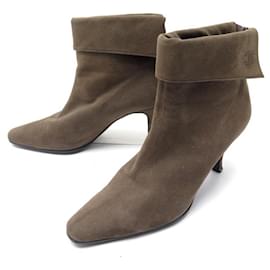 Chanel-CHANEL SHOES BOOTS WITH HEELS 36 BROWN SUEDE SUEDE BOOTS SHOES-Brown