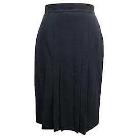Chanel-NEW CHANEL BOUTIQUE PLEATED SKIRT P04117 IN BLACK WOOL M 38 FOLDED SKIRT-Black