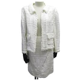 Chanel-NEW TAILORED JACKET + SKIRT CHANEL P30133W03850 T M 40 IN WHITE TWEED SKIRT-White