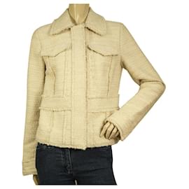 Michael Kors-Michael Kors Ecru w. Golden Thread wool blend Tweed Blazer jacket size 2-White