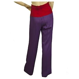 Pinko-Pinko Purple & Red Straight Leg calças de cintura alta  ( S )-Multicor