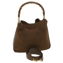 GUCCI Bamboo Sac à main en daim 2façon marron 001 1732 1638 Auth ac1529 Marron