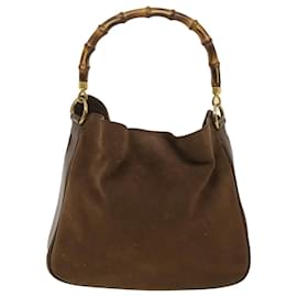 Gucci-GUCCI Bamboo Hand Bag Suede 2way Brown 001 1732 1638 Auth ac1529-Brown