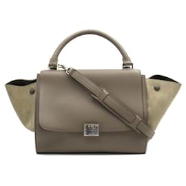 Céline-Celine Leather Trapeze Handbag-Beige