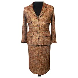 Chanel-Chanel Vintage 98NO, 1998 Conjunto de saia e blazer de lã de tweed e blazer boutique pré-outono laranja multicolorido FR 38-42-Bege,Laranja,Cru,Castanha,Caramelo