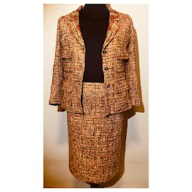 Chanel-Chanel vintage 98alla, 1998 Pre-Fall Boutique Set completo giacca gonna e giacca blazer tweed lana bouclé multicolore arancione FR 38-42-Beige,Arancione,Crudo,Castagno,Caramello
