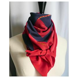 Chanel-CHANEL Rare red silk scarf GOOD CONDITION-Red