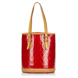 Louis Vuitton-Louis Vuitton Monogram Vernis Bucket PM con bolso de mano de cuero en excelentes condiciones-Roja
