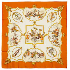 Hermès-Carré Les Chevaux des Moghols Silk Scarf-Orange