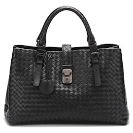 Bottega Veneta-Intrecciato Leather  Roma Handbag-Black