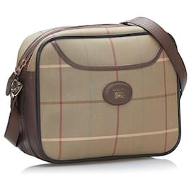 Burberry-Plaid Canvas Shoulder Bag-Brown