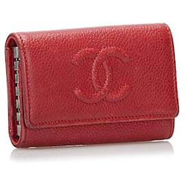 Chanel-CC Caviar 6 Porte-clés-Rouge