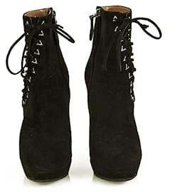 Alaïa-ALAIA Black Suede Leather Back Zipper Ankle Booties Boots Heels Shoes size 37-Black