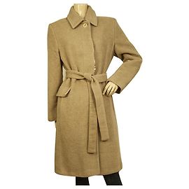 Per te by Krizia 100% Virgin Wool Button Front Belted Classic Coat Beige