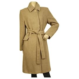 Krizia-Per te by Krizia 100% Virgin Wool Button Front Belted Classic Coat-Beige