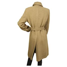 Krizia-Per te by Krizia 100% Virgin Wool Button Front Belted Classic Coat-Beige