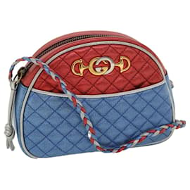 Gucci-GUCCI Horse Bit Pochette Shoulder Bag Lamb Skin Red Blue 534951 Auth jk3012-Red,Blue