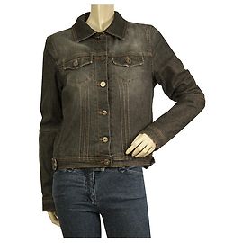 Blumarine Jeans Black Denim Jacket Padded Back Logo size 44 Black