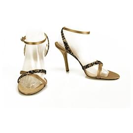 Dior-Dior Beige Satin Black Lace Heels Strappy Shoes Ankle Strap Sandals Pumps sz 37-Beige