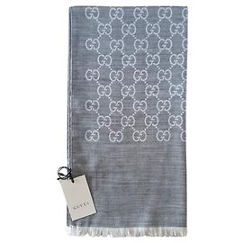 Lenço Gucci Monograma cinza perolado seda e lã Cinza
