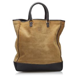 Loewe Amazona Oro Suede Tote with Pouch Brown