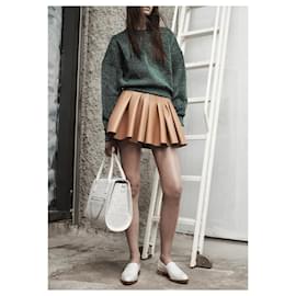 Alexander Mcqueen-Alexander Wang natural leather pleated mini skirt-Caramel