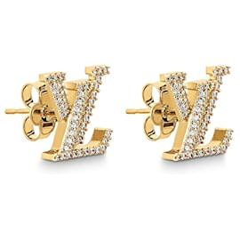 Pendientes de aro dorados con el logotipo LV de Louis Vuitton en venta en  1stDibs
