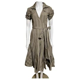 Diane Von Furstenberg-DvF vintage Taffy vestido envelope estilo Safari-Caqui