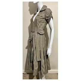 Diane Von Furstenberg-DvF vintage Taffy vestido envelope estilo Safari-Caqui