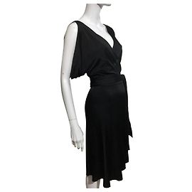 Diane Von Furstenberg DvF vestido envelope preto vintage (Feito nos EUA) Preto