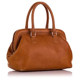 Fendi-Fendi Brown Selleria Adele Frame Handbag-Brown,Light brown