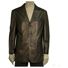 Ralph Lauren-Ralph Lauren Brown Lambskin Leather Button Front Men's Blazer Jacket size 42 R-Brown