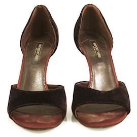 Sergio Rossi-Sergio Rossi Burgundy Velvet & Satin Heel Peep Toe Pumps Shoes size 39-Dark red