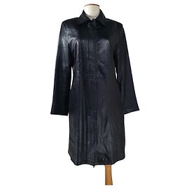 Pierre Balmain Leather Coat Black Black