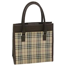 Burberry-BURBERRY Nova Check Hand Bag Canvas Beige Brown Auth yk5709-Brown,Beige