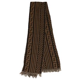 FENDI Zucca Sciarpa Canvas Lana Marrone Nero Auth ar8664 Marrone Nero