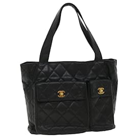 Chanel-CHANEL Matelasse Tote Bag Caviar Skin Black CC Auth ar8663-Black