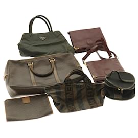Fendi-FENDI Celine Cartier Prada Pouch Shoulder Clutch Hand Bag marron 7Set Auth ki2629-Marron,Autre,Kaki