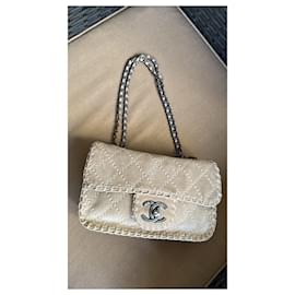Chanel-Chanel Classic Flap Beige Quilted Suede Whipstitch Small Shoulder Bag-Beige